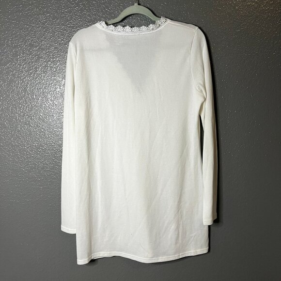 Sheilay Large White Crochet Lace Trim V-Neck Tunic Top Boho - Picture 4 of 4